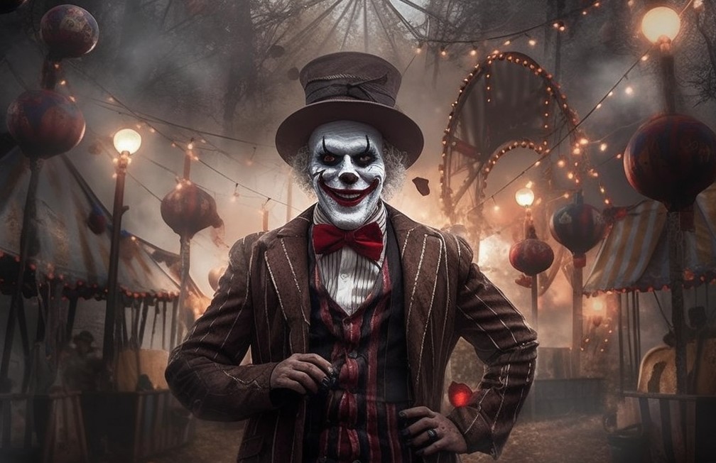 Header image of the six characters in the Insane Clown Posse's mythical dark carnival series glowing in a bright red hue.